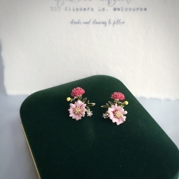 18K GP Enamel Flowers Earrings - Picture 4 of 8